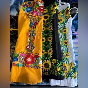 New-Mexican Sunflower Dress. Floral Embroidered Dress. Mexican Artisanal Dress.